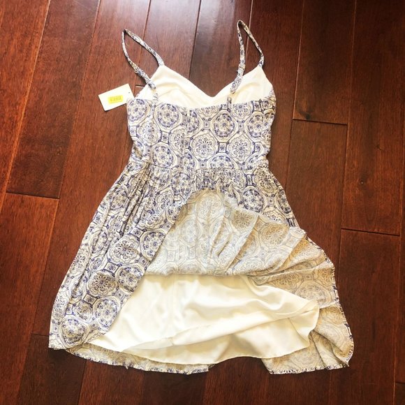 B.Darlin Paisley Print Corset Waist Fit-And-Flare Dress / Navy Blue & White - Picture 6 of 11